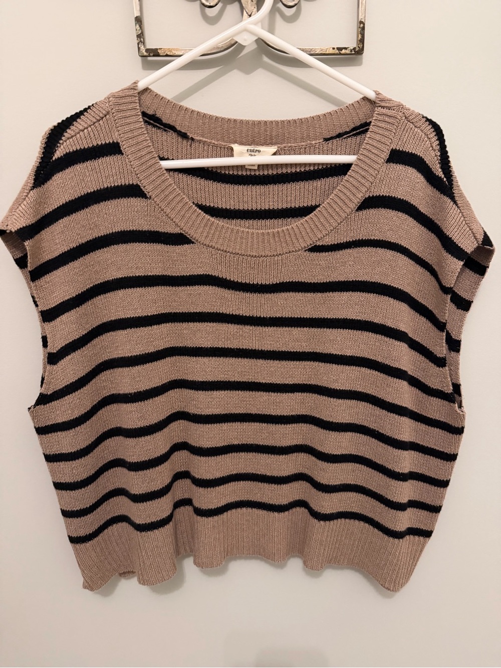 entro Taupe and Black Striped Sleeveless Sweater